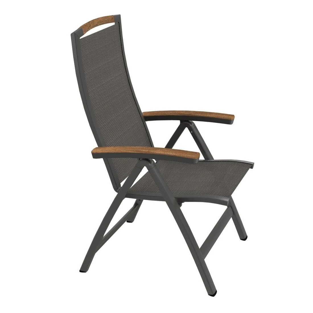 Sieger Catena Klappsessel Aluminium/Textilene Eisengrau/Grau/Teak – Bild 2