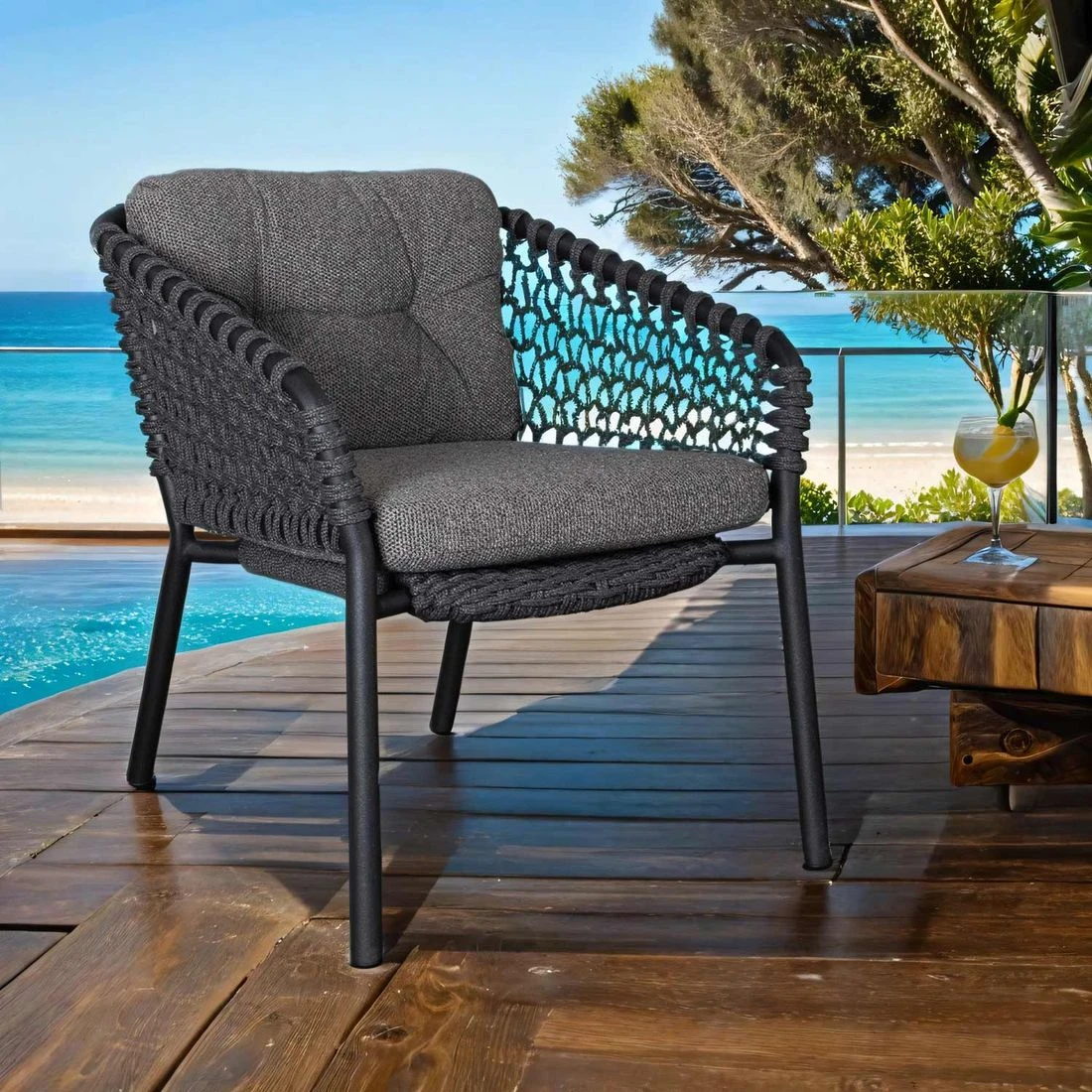 Cane-Line Ocean Loungesessel Aluminium/Rope Dark Grey